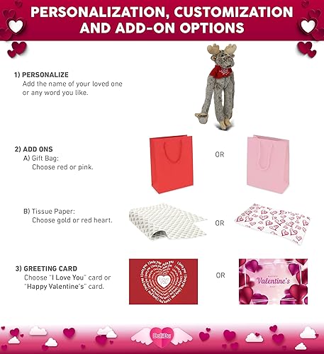 Miniatura 2 de DolliBu Alce colgante de peluche con camisa roja y nombre personalizable para San Valentín, aniversario, cita romántica, 21 pulgadas