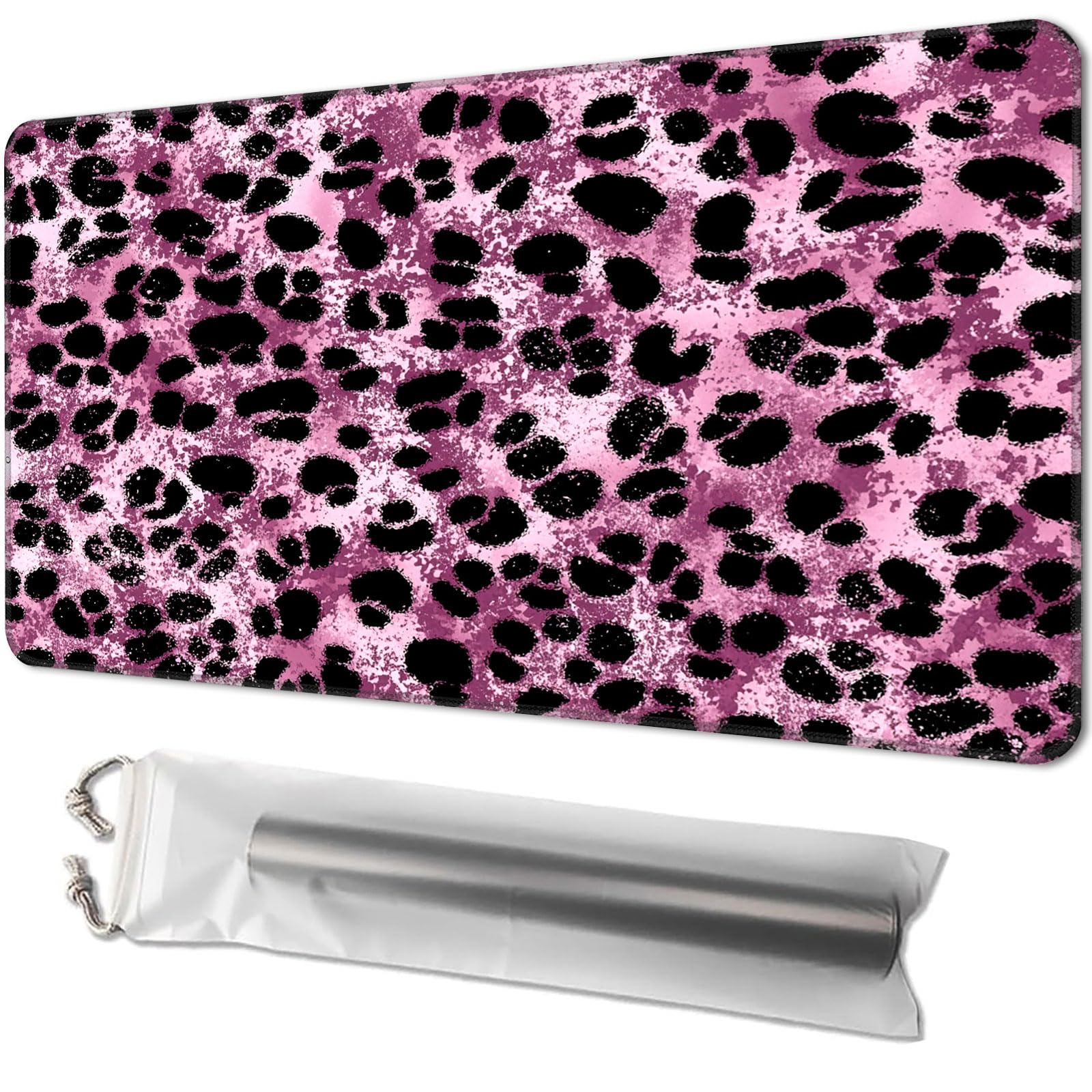 Playmat for TCG, with Free Storage Bags, Game Mat 24 x 14 inches, MTG and Board Game Mat for Cards, Ideal for Card Game Enthusiasts, Leopard Print Pink