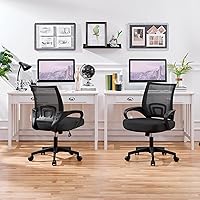 Vista 2 de Yaheetech Silla de oficina con respaldo medio, silla de escritorio giratoria con soporte lumbar, silla de malla ergonómica para computadora de Negro