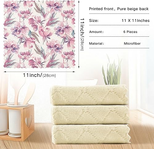 Miniatura 4 de linqin Peonies Set of 6 Quick Dry Kitchen Towels and Dishcloths Sets Microfiber Decor Quality Kitchen Tea Towels Reusable for Countertop Oven