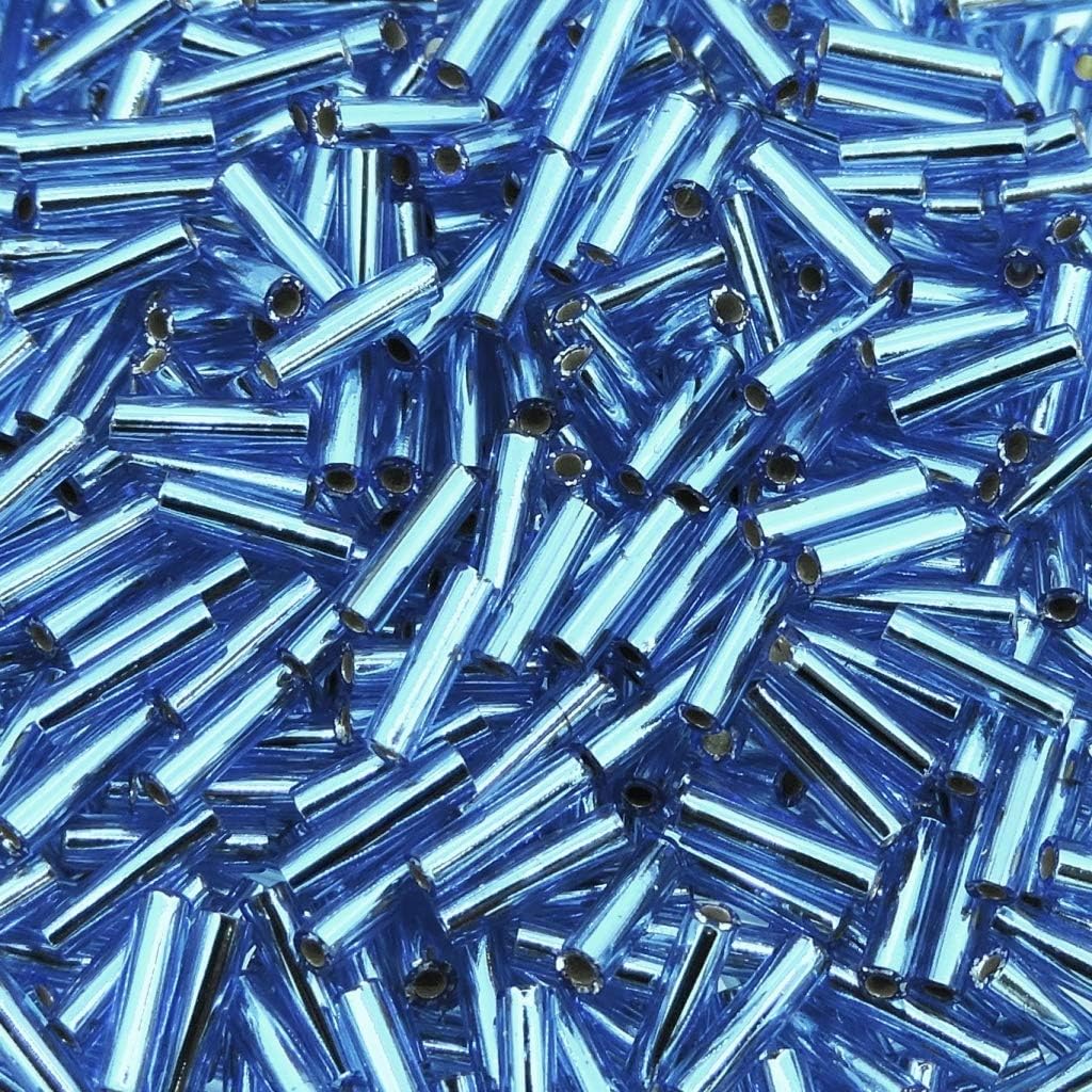 Miyuki Bugle Beads Size #2, 6mm, 17 Gram Tube, Silver Lined Sapphire