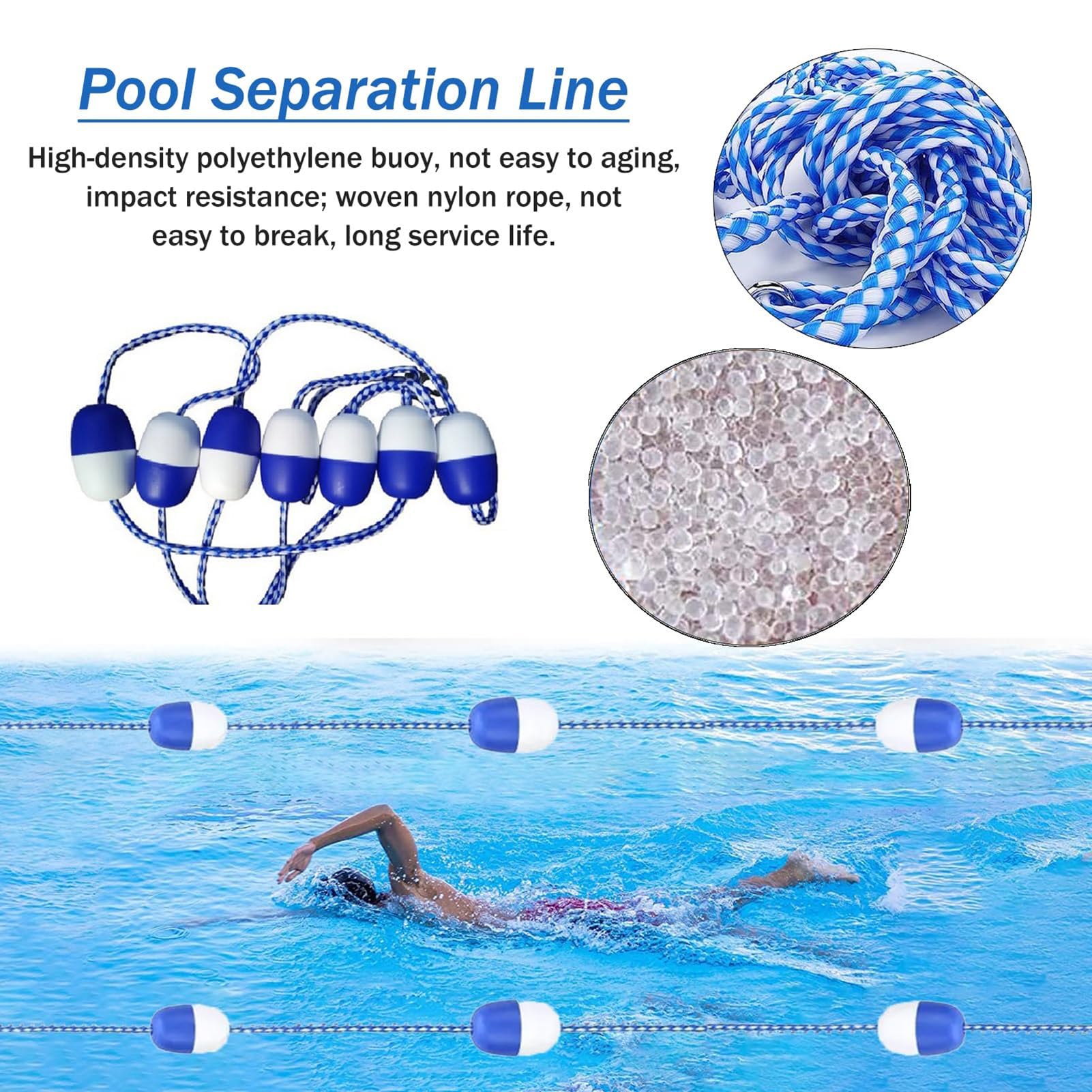 Corda divisoria per piscina da 40 m, divisore professionale per piscine interne/esterne e par d'acqua, migliorata, sicura, visibile e facile da usare