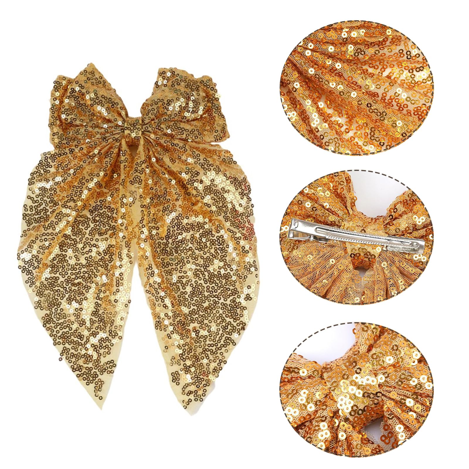 Ling & Bai Sequin Hair Bows Big Gold Bow Clips Silver Glitter Hairpins Parties Sparkling Hair Styling Accessories for Women Girls (Bright Pink) - Image 4