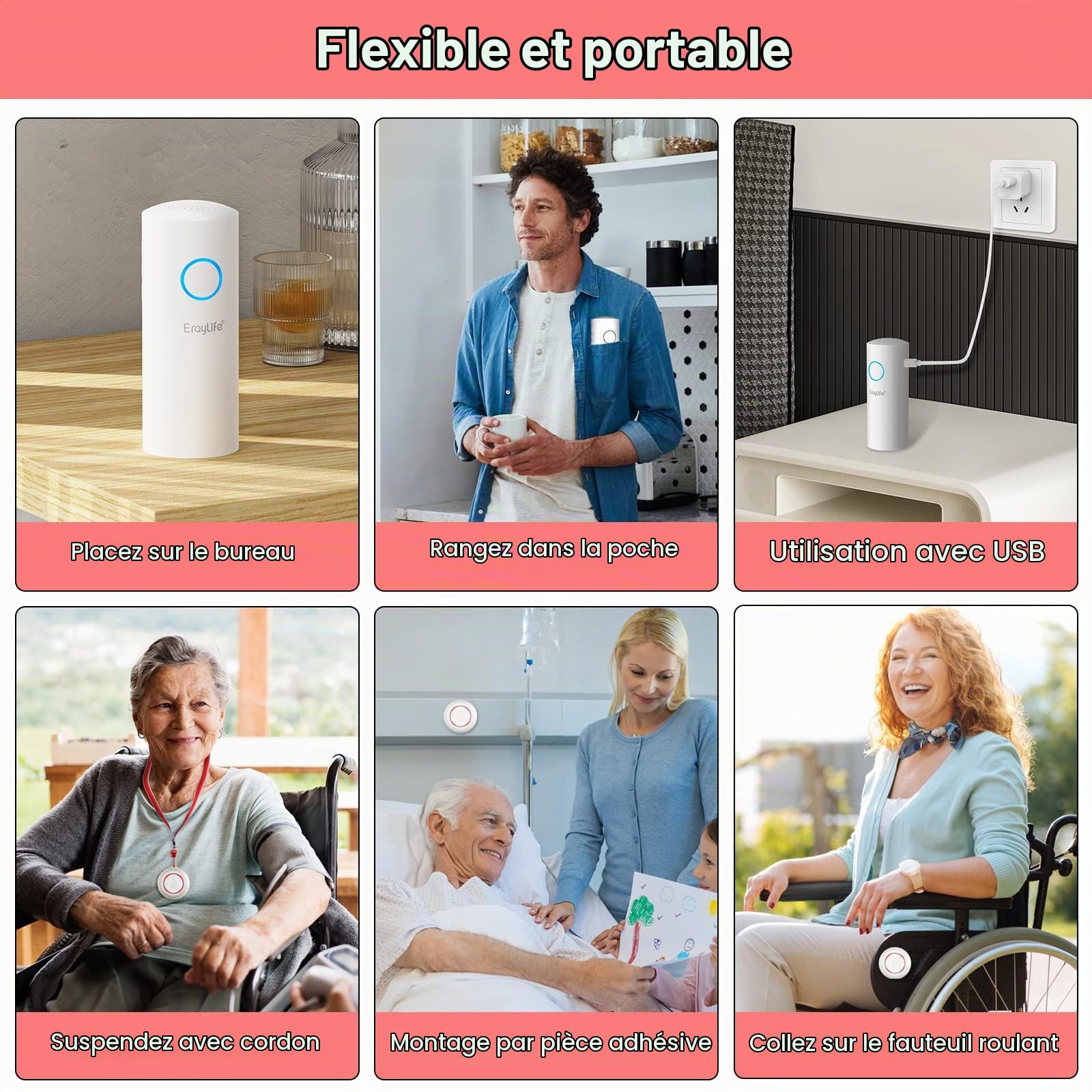 Bouton d'appel d'urgence pour Personne âgé, système Appel d'urgence d'alerte à Domicile, Avertisseur pour Personne âgé, Alarme Maison Récepteur, 1 récepteur et 1 émetteur SOS