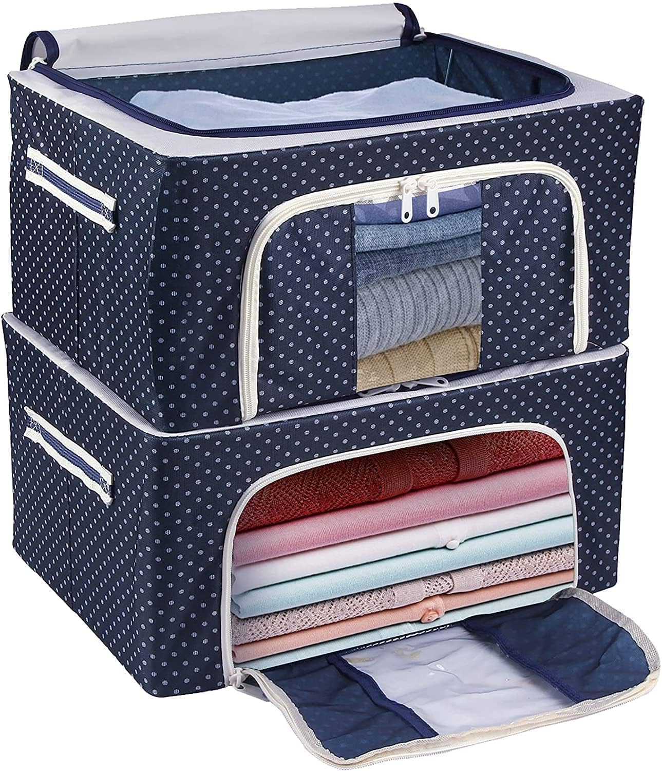 TEKCOOLMetal Cloth Organizer For Storage Clothes Storage Box Wardrobe Organizer For Clothes Foldable Steel Frame Clothes Organizer Storage Box For Wardrobe 30x20 cm, Multicolor