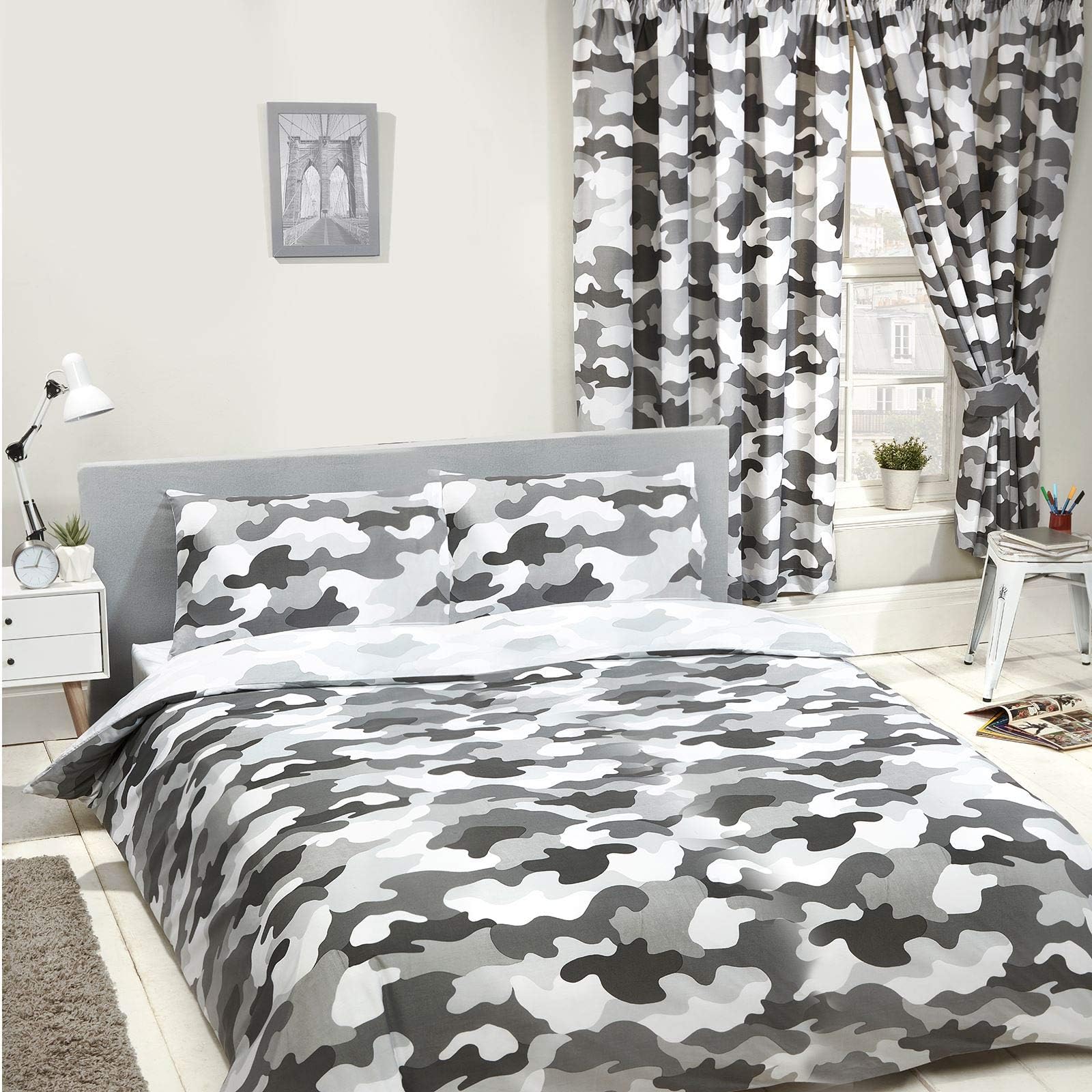 Price Right HomeArmy Camouflage Grey Kids/Teens Bedroom Range - Duvet Cover Set, Fitted Sheet Set & Curtains Available (Double Duvet Cover Set)