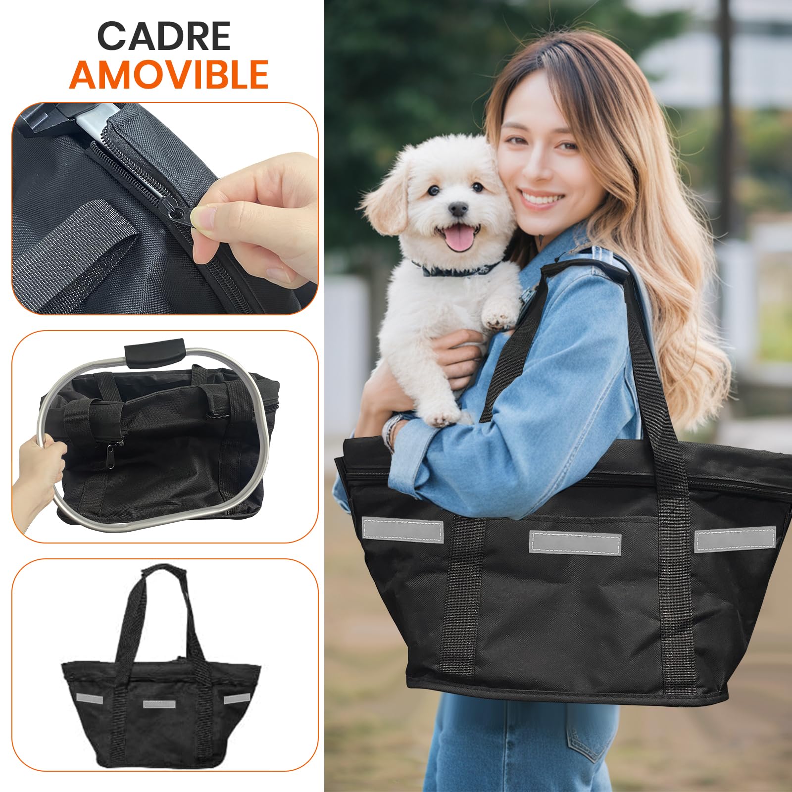 Panier vélo Pliant, Amovible Vélo Guidon Panier, Sacoche Avant de Bicyclette, Panier de Vélopour VTT, Pique-Nique, Shopping, Petit Animal Domestique (Noir)