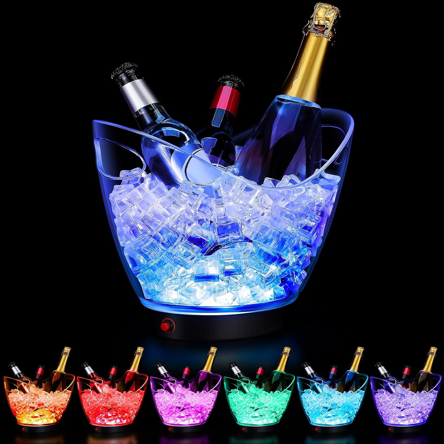 Umigy 1 Pcs 5L LED Ice Buckets Clear Plastic Ice Bucket Large Capacity Light RGB Colorful LED Cooler with Lights for Champagne Wine Beer Party Bar Club
