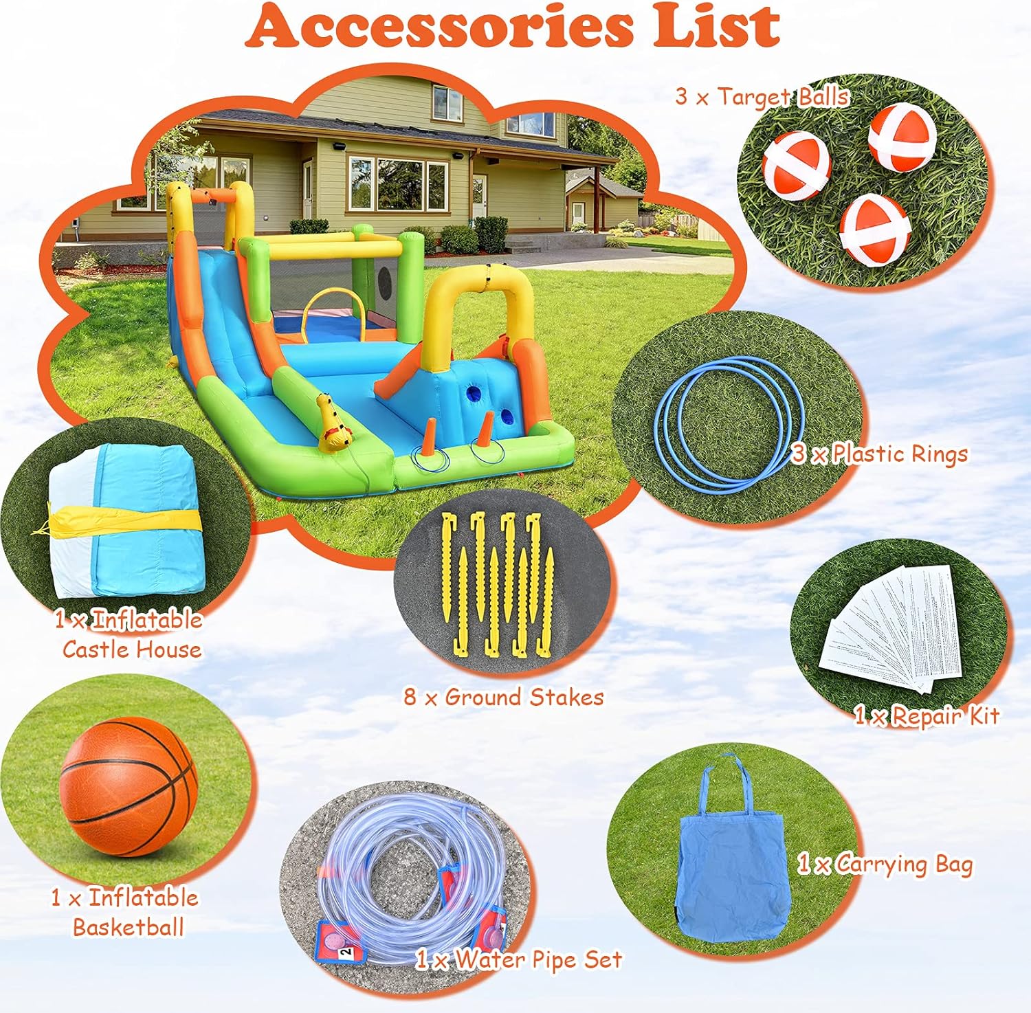 HONEY JOY Giant Inflatable Bounce House & Water Park - 8 in 1 Fun for Kids and Adults - Climbing, Slides, Splash Pool - Backyard Outdoors
