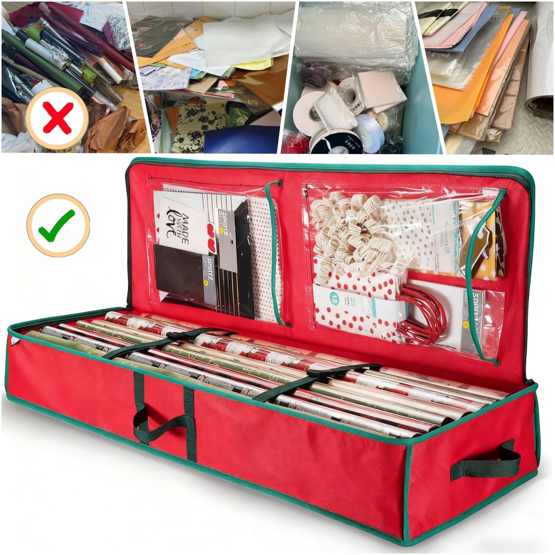 Dasellfa Organizer Carta da Regalo, Sacco Portaoggetti per Carta Regalo Rotolo Tessuto Impermeabile in Tessuto Oxford 600D, per Stoccaggio Scatola Regalo, Buono Regalo 103 x 35 x 16cm