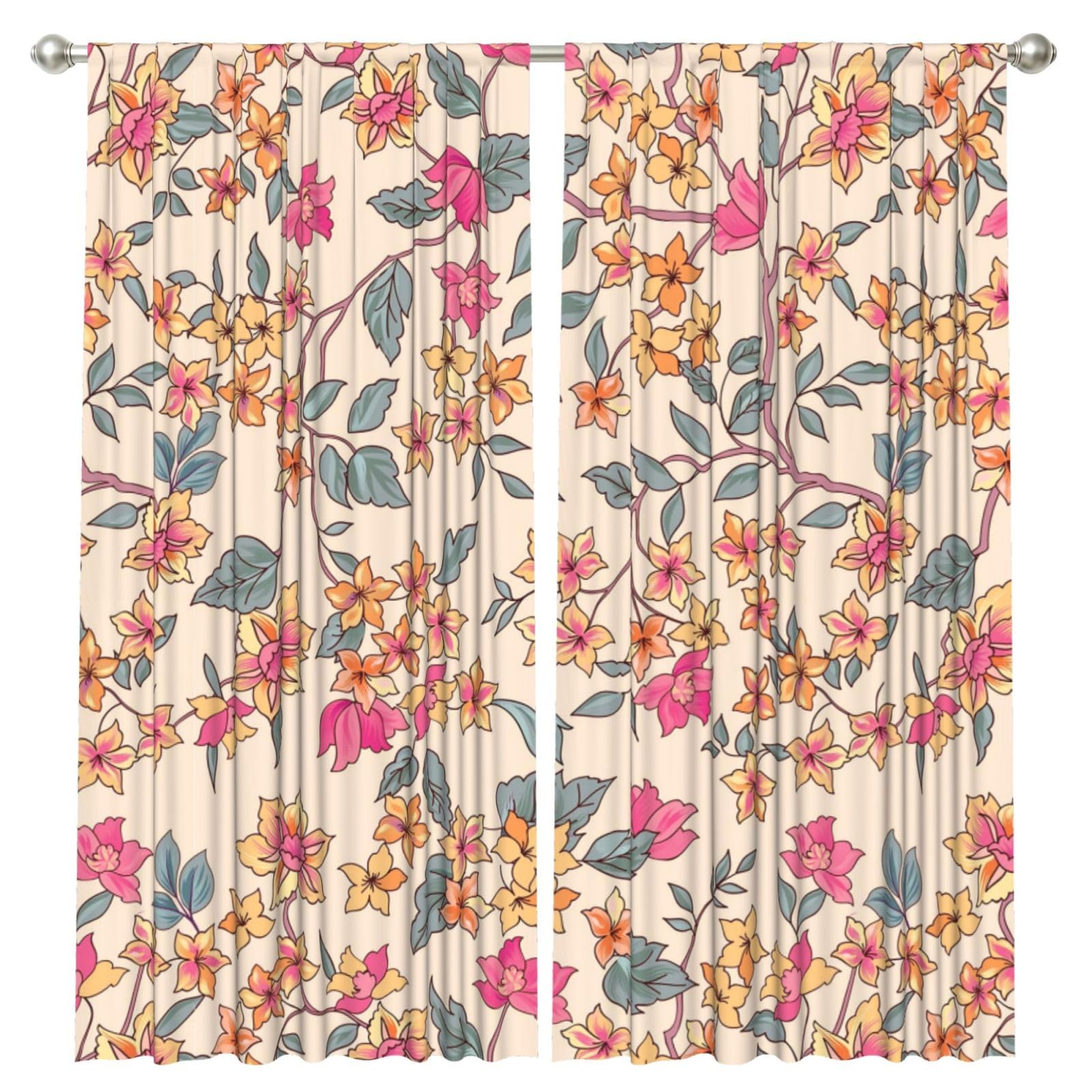 InOmak Floral Flower Background, 2 Panels Window Curtains 52 x 84 Inch Blackout Curtains for Living Room Bedroom