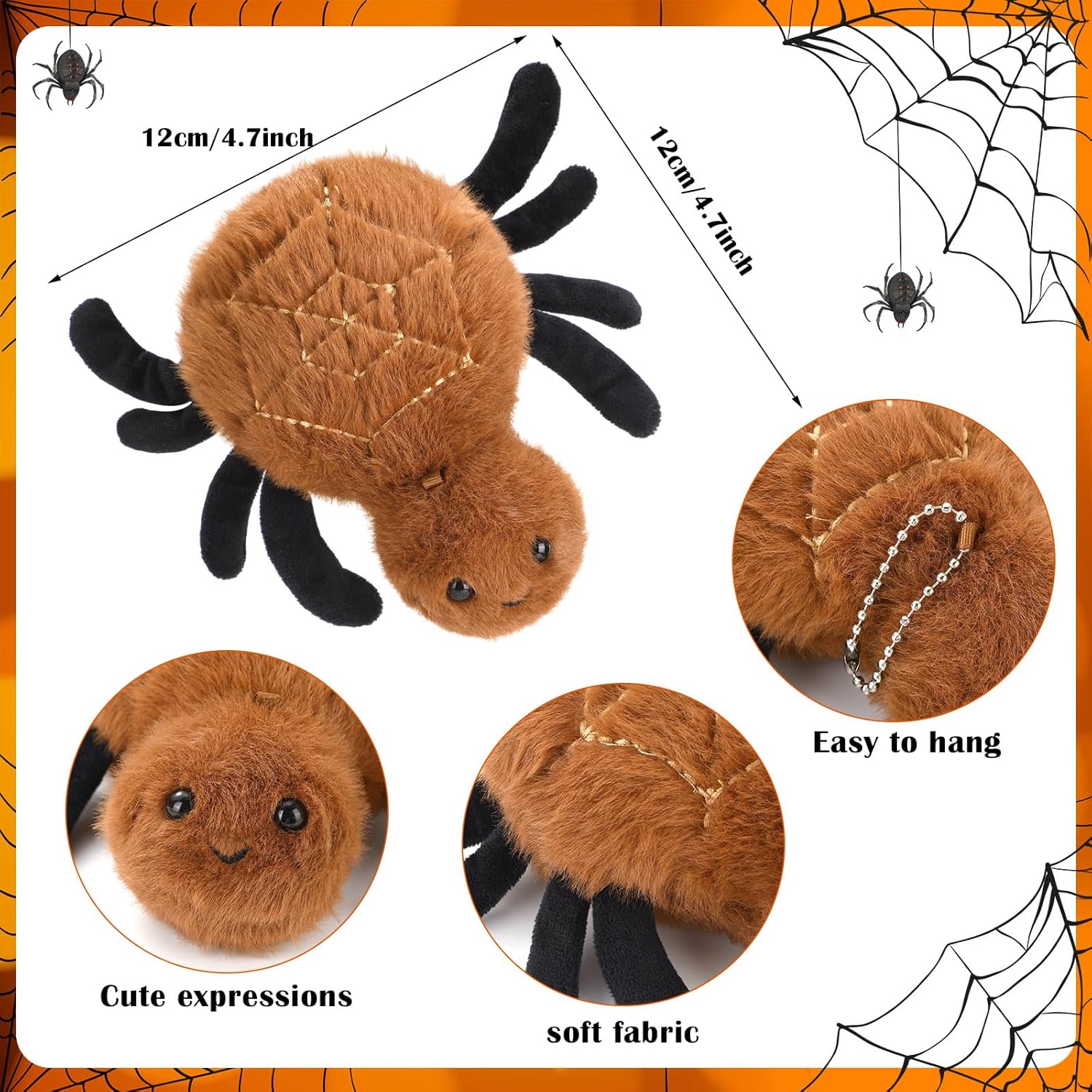 Liliaafar 12 Pcs Stuffed Plush Spider Toys 4.7 Inch Brown Realistic Spider Stuffed Animal Plush Gifts Soft Small Realistic Insect Toy for Kids Birthday Party Decorations Pendant Gift