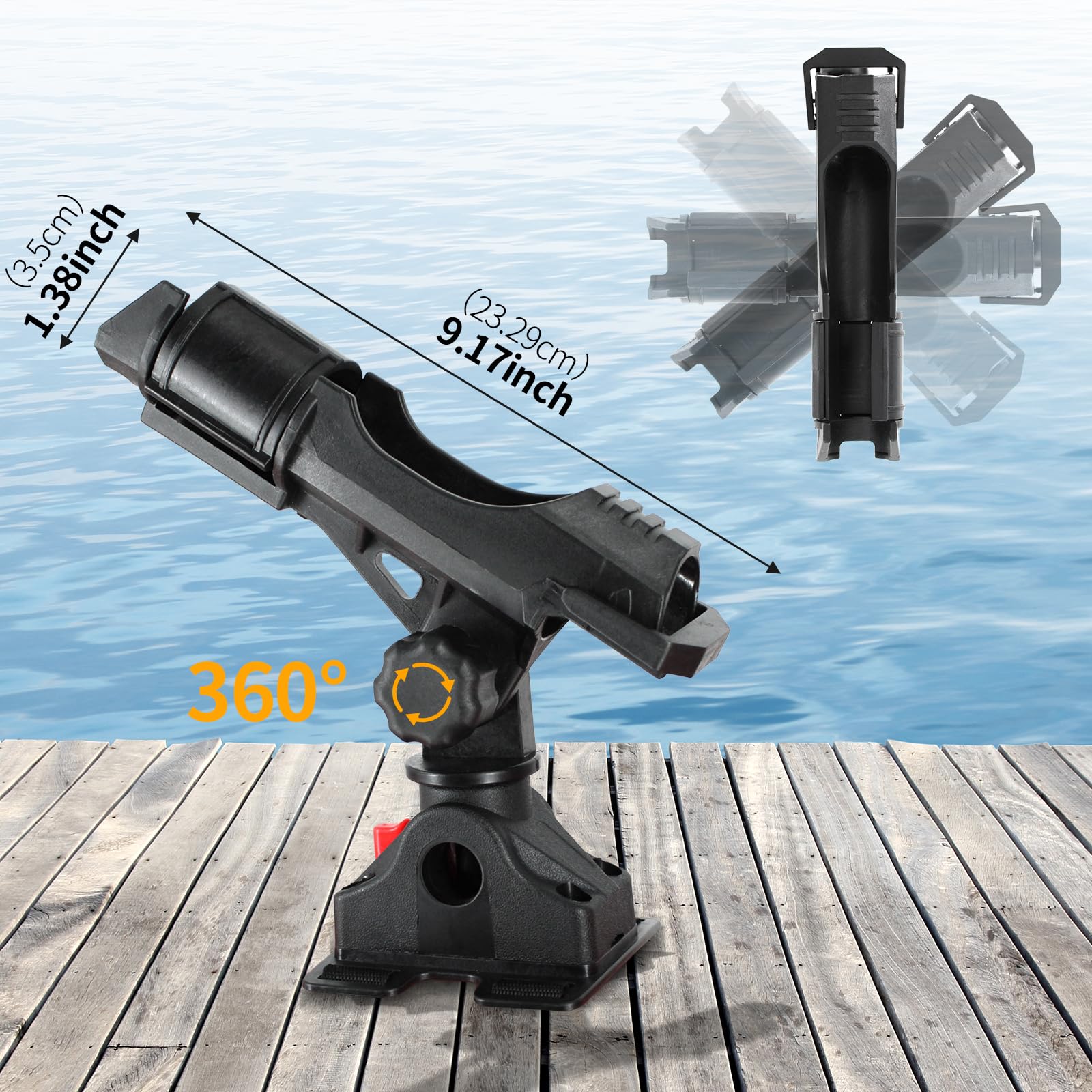 Angeln Boot Rutenhalter mit Halterung - 360 Grad einstellbar für Angelruten - Ideal für Angelboote und Kajaks