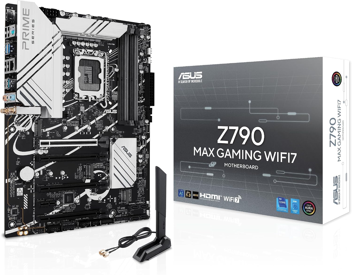 Z790 MAX Gaming WIFI7 Intel Z790 (LGA 1700) ATX Motherboard with PCIe 5.0, Three M.2 Slots, 14+1 DrMOS, DDR5, WiFi 7, Realtek 1Gb LAN, HDMI, USB 20Gbps Type-C®, Thunderbolt™ (USB4®), Aura Sync