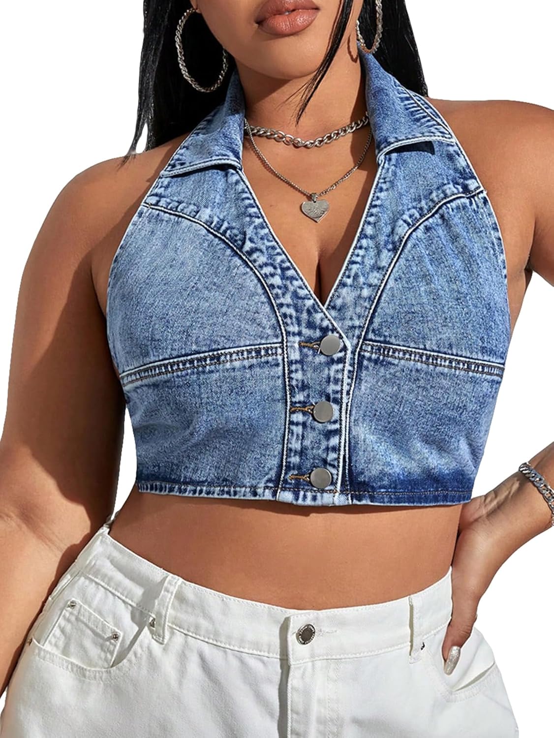 WDIRARA Women's Plus Size Button Front Cropped Denim Nigeria Ubuy