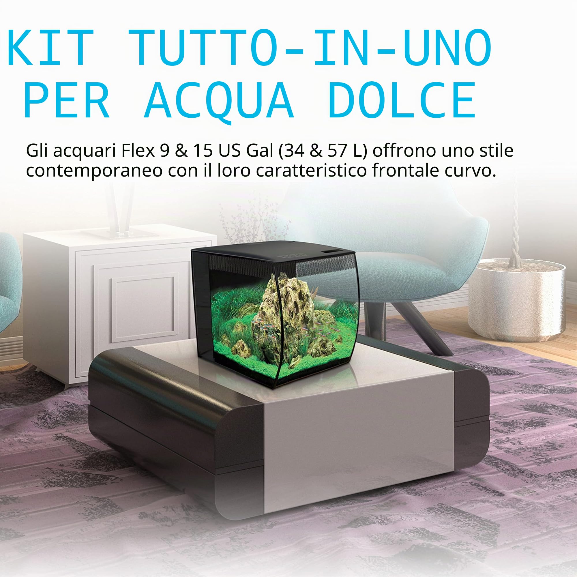 Fluval 15004 Acquario Con Serbatoio Per Pesci Flex, Nero, 34 L