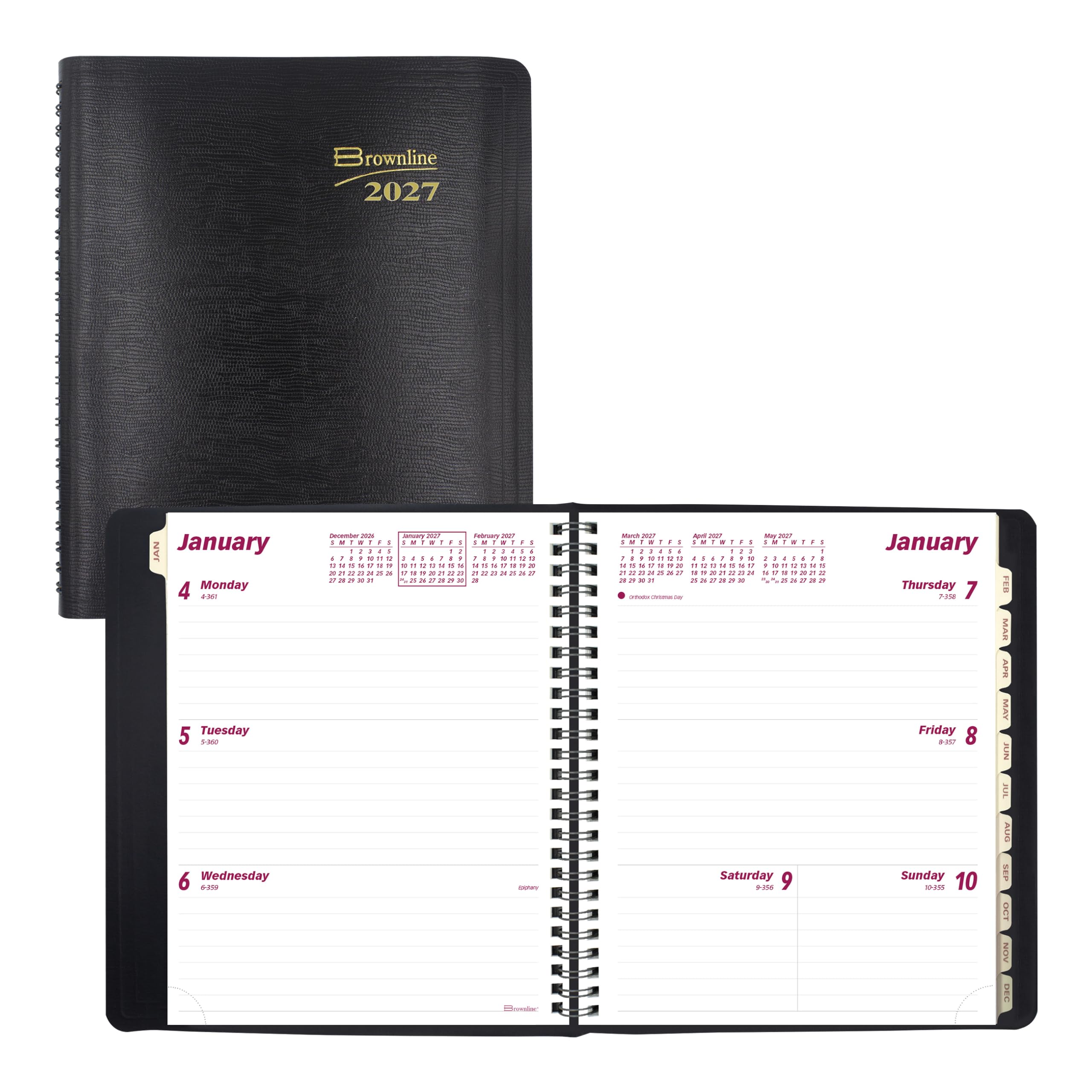 Brownline® - Planificador semanal/mensual esencial 2027, 12 meses, enero a diciembre, encuadernación de doble alambre, 8.5 x 6.75 pulgadas, negro (CB850.BLK)