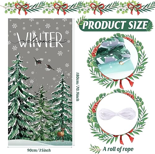 Miniatura 9 de Buryeah Cubierta de puerta de árbol de Navidad, decoración de puerta de árbol de Navidad, pancarta de invierno para puerta delantera, telón de fondo