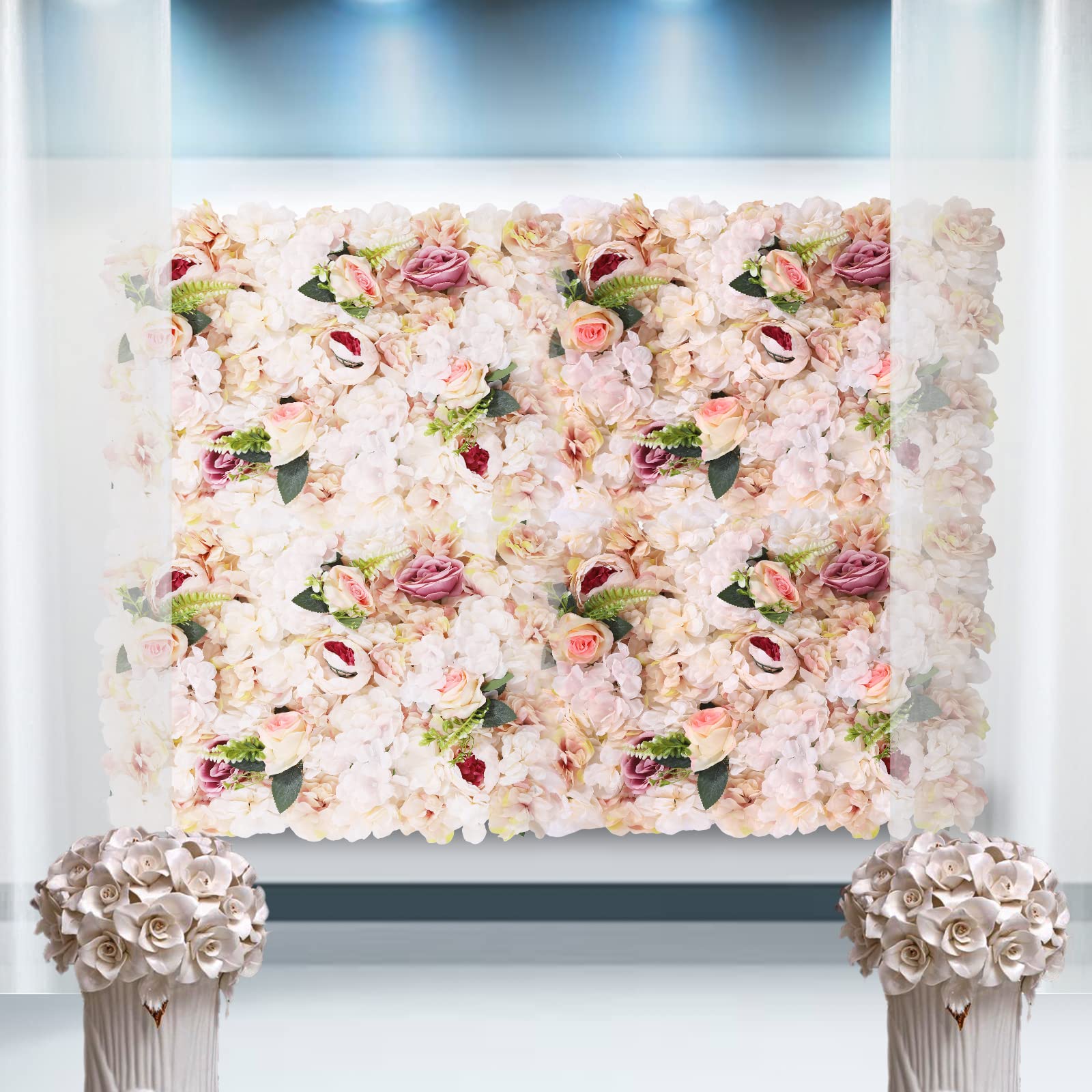 6 Stück Blume Wandpaneele Rosa,Künstliche Rose Hintergrund,Blume Wand Hintergrun,Realistische Blätter,für die Wanddekoration in Hochzeitslocations, Fotografiegebäuden, Bekleidungsgeschäften,40 cm x 60