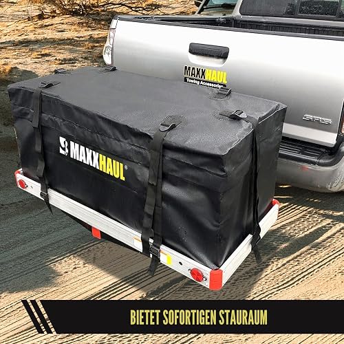 MAXXHAUL 70209 Soft Shell Cargo Carrier Bag for Hitch Mount Cargo Rack - Heavy Duty and Water Resistant 47 inch 20 inch x 20 inch Black with Tie Down Straps - 5
