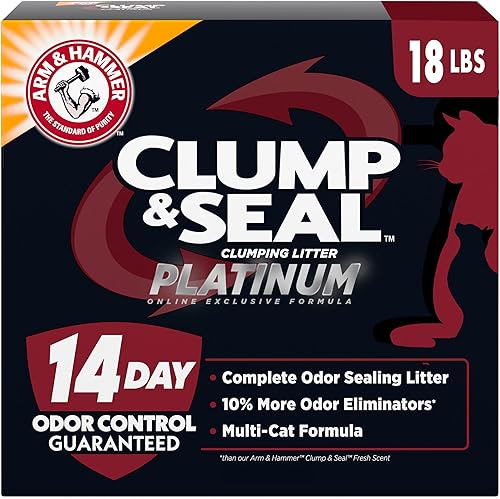 Miniatura 10 de ARM & HAMMER Clump & Seal - Arena para gatos con sellado completo de olores y 14 días de control de olores, 37 libras.