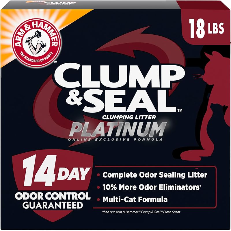 Clump & Seal Platinum Clumping Cat Litter, Online Only, 18 Lbs | Clumping Litter, Rock-Hard Clumps, Baking Soda Odor Eliminators, 14-Day Odor Control