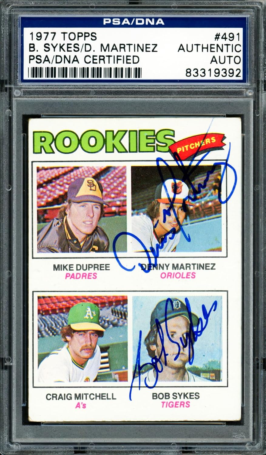 Denny Martinez & Bob Sykes Autographed 1977 Rookie Baseball Card #491 PSA/DNA #83319392