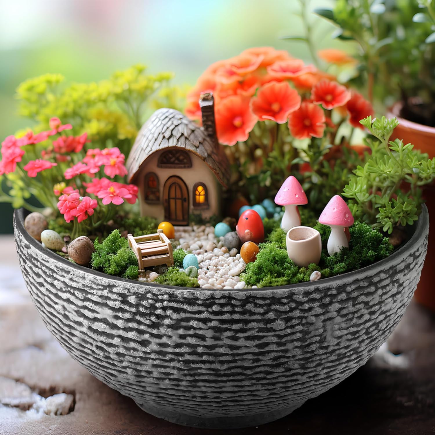 1 Pack Water Lily Planter Bowl, 15.6 Inch Large Lotus Flower Bowl Fit Hydroponic Succulent Planter Water Plant Container for Indoor Outdoor Garden Balcony Patio Fish Pond Bird Bath (Gray)