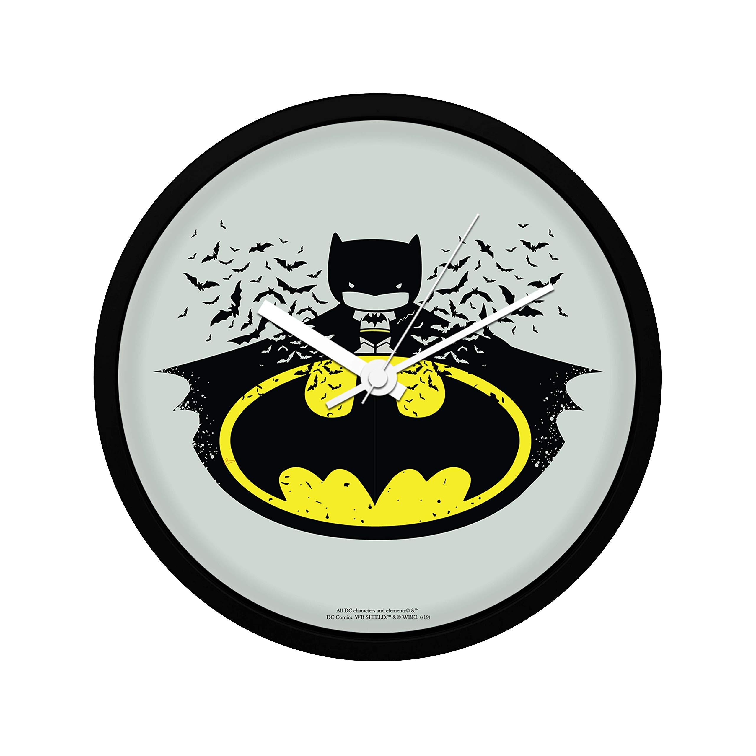 MCSID RAZZ Licensed by Warner Bros Plastic Official DC Comics Batman Chibi Wall Clock Set (Multicolour, 10 Inch Diameter and Dial 8 Inch)