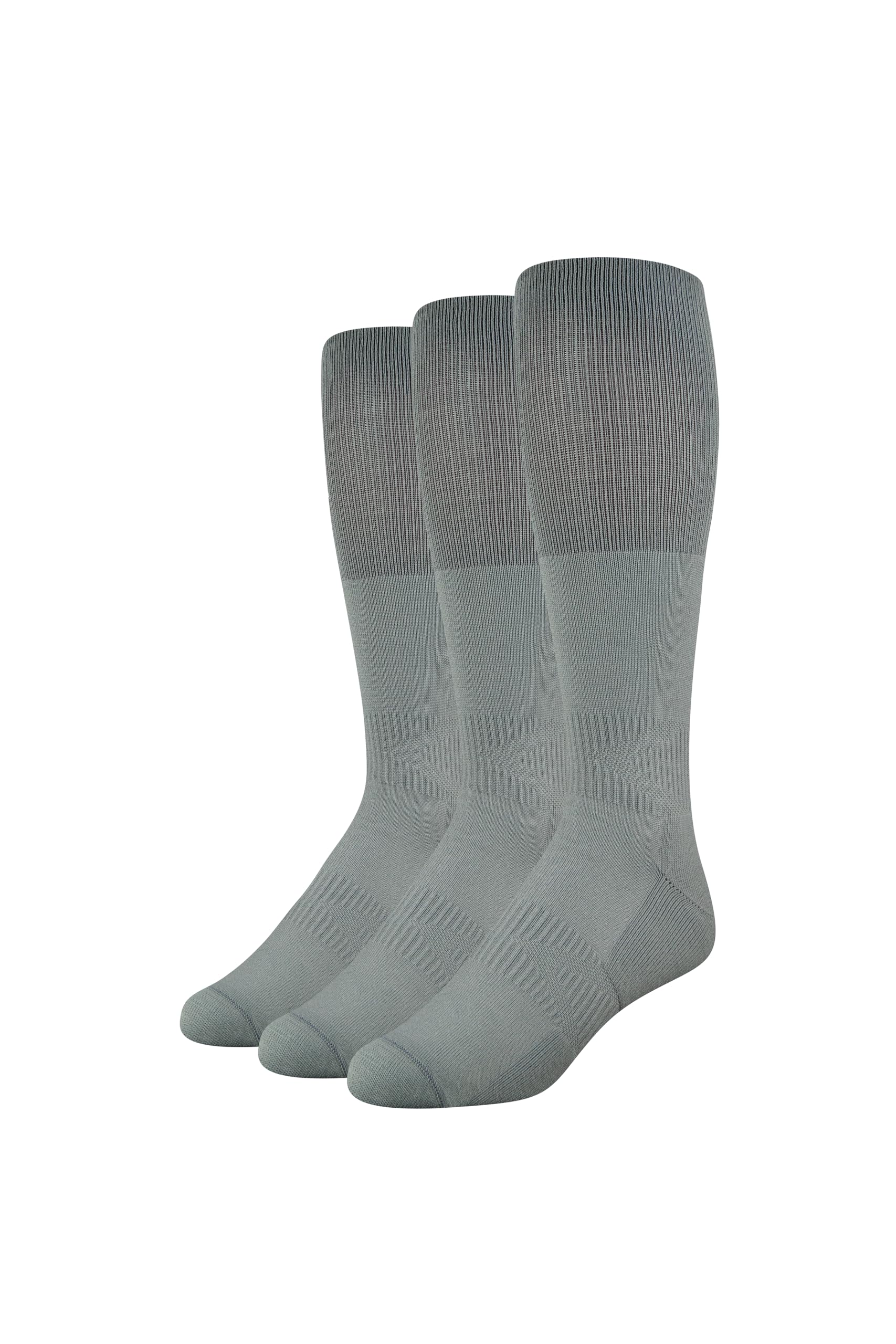 Amazon Essentials Women's Soccer Socks, Over-the-Calf Athletic Fit with Zone Cushioning and Arch Support, 3 Pairs, Grey, 8-12