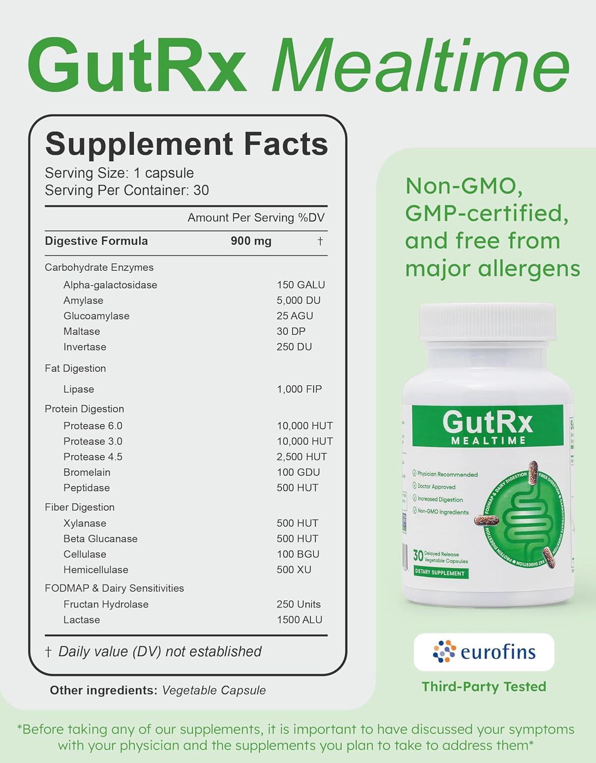 Mealtime Digestive Enzymes Lactase, Lipase & Bromelain for FODMAP, Carb, Fat & Protein Breakdown with Alpha-Galactosidase for Bloating, Gas & Food Sensitivities – 30 Capsules - Image 7