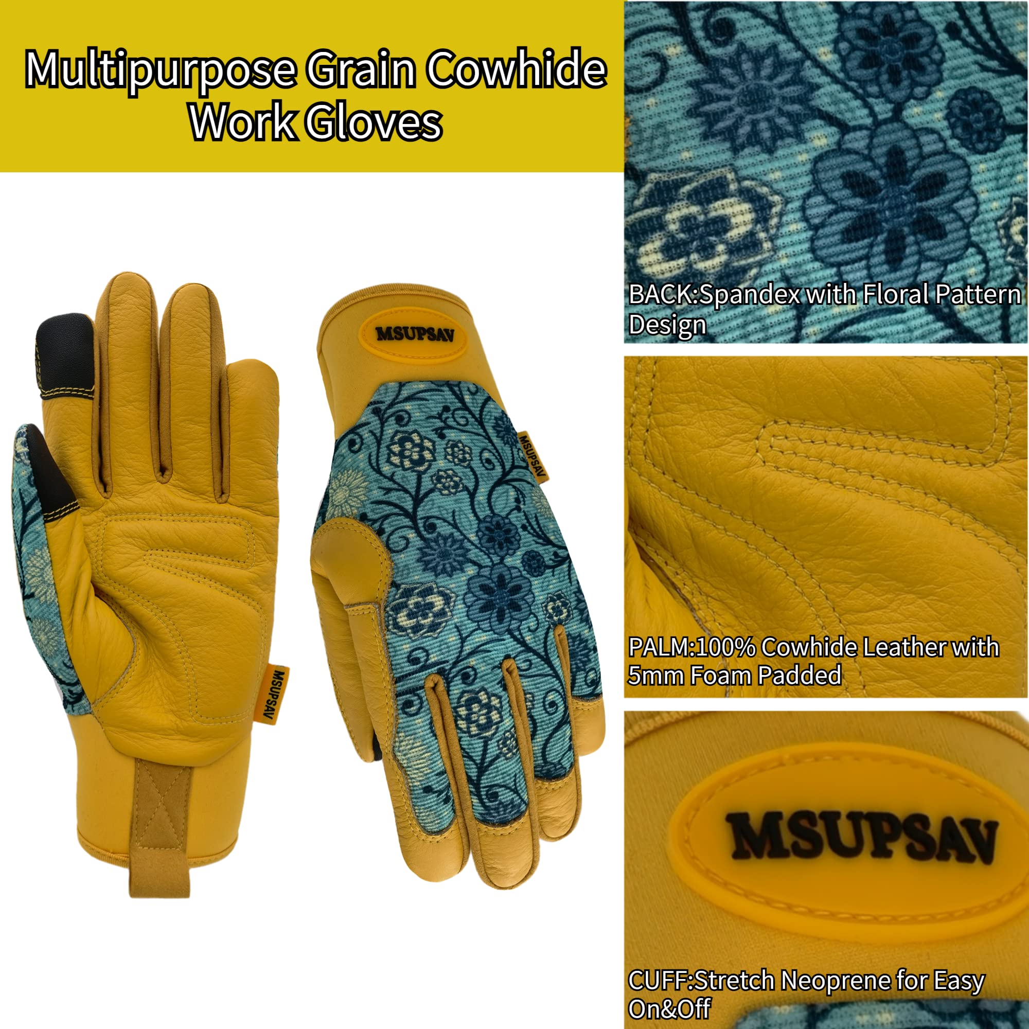 Guantes de jardinería para mujer, guantes de trabajo de cuero para hombres y mujeres, guantes de conductor, guantes de trabajo de seguridad (patrón azul clásico, L)