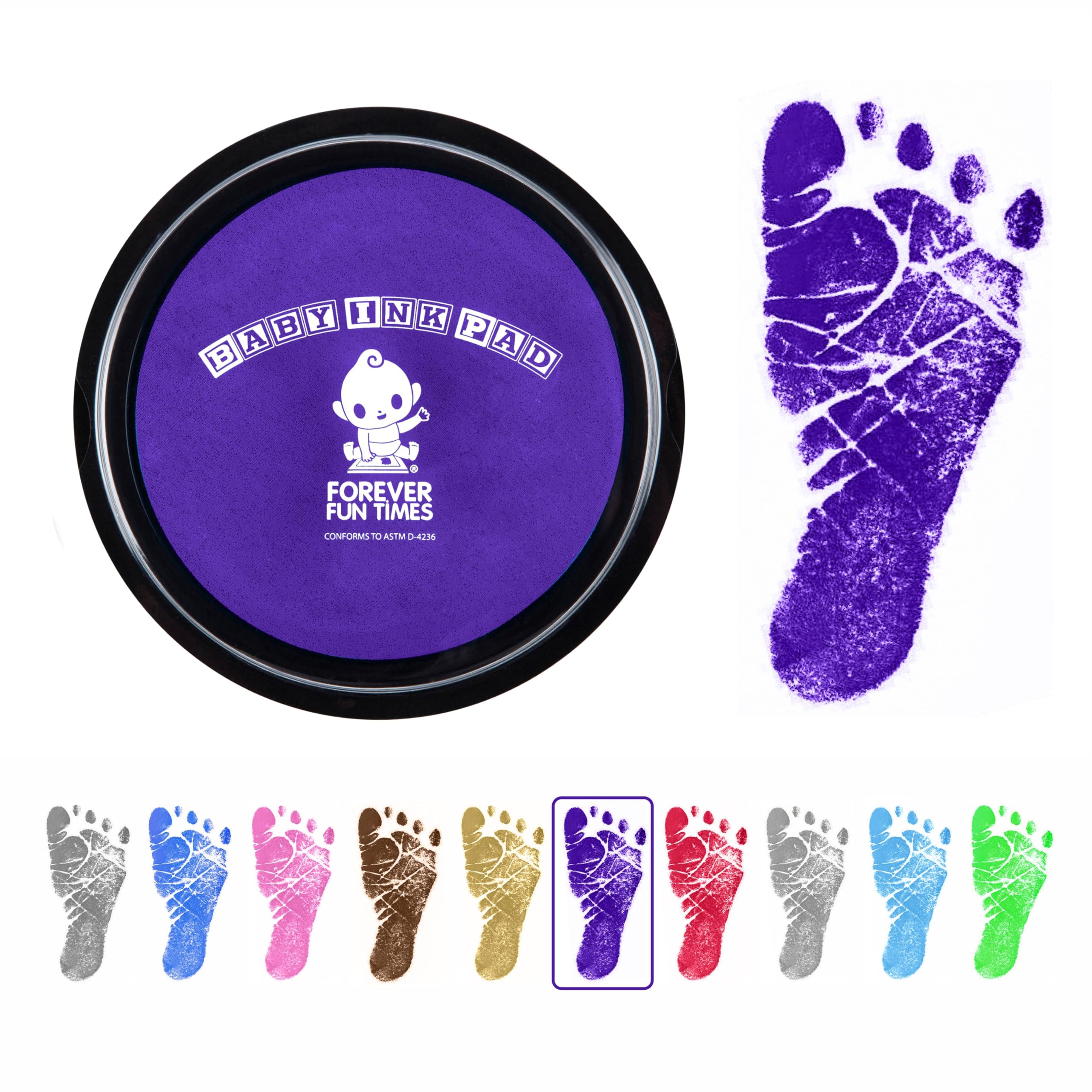 Baby Hand and Footprint Kit by Forever Fun Times | Get Hundreds of Detailed Prints with One Baby Safe Ink Pad | Easy to Clean, and Works with Any Paper or Card | Clean and Safe (Big Purple)