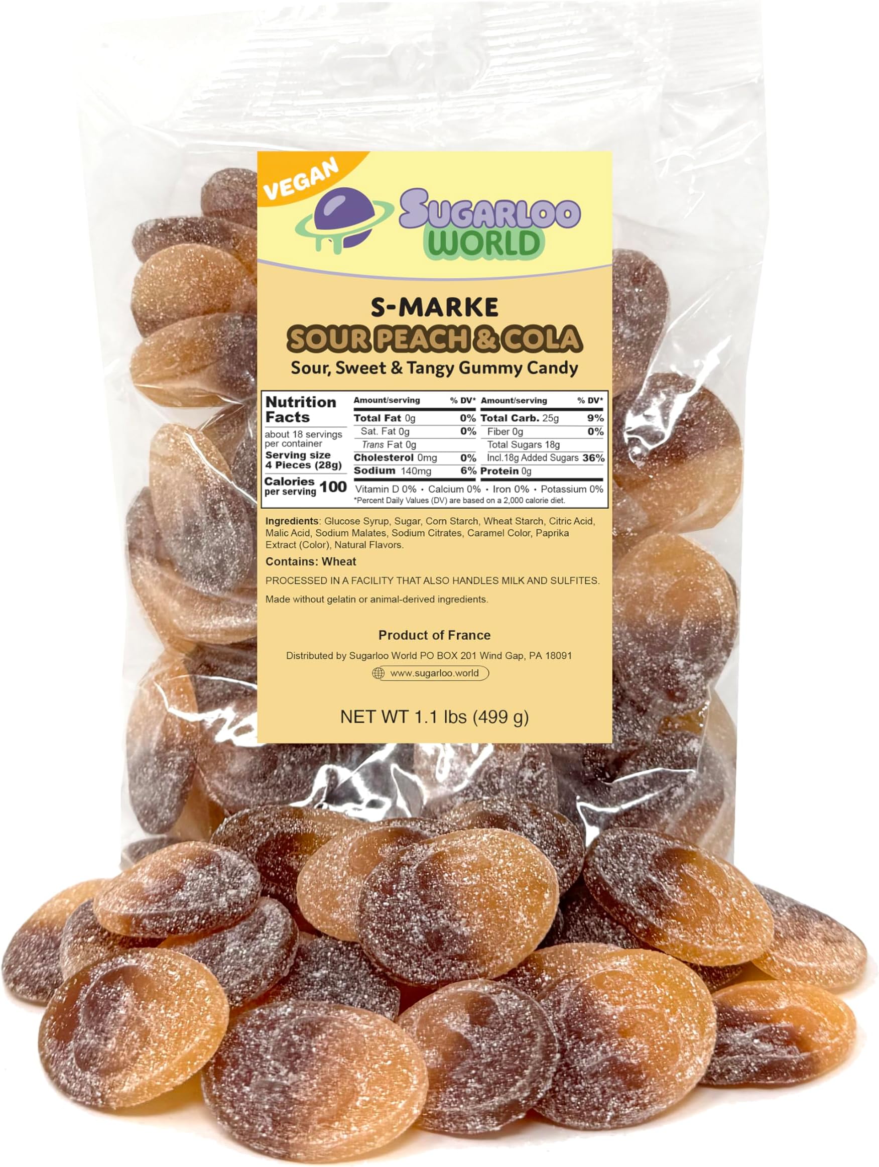 Swedish Candy S-Marke Sour Peach and Cola Gummy Candy, Swedish Sour Candy 1.1 Pound Bulk Vegan Gummy Candy, Natural Colors and Flavors, No High Fructose Corn Syrup