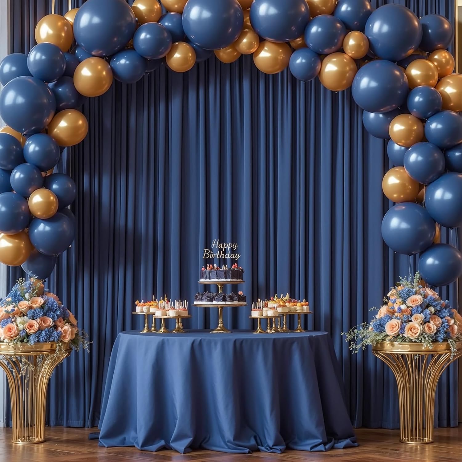 8x10FT Navy Blue Backdrop Curtains for Wedding Parties, Wrinkle Free Polyester Photography Backdrop Drapes for Graduation Baby Shower Birthday Stage Background Stand Decorations 4x10ft,2 Panels