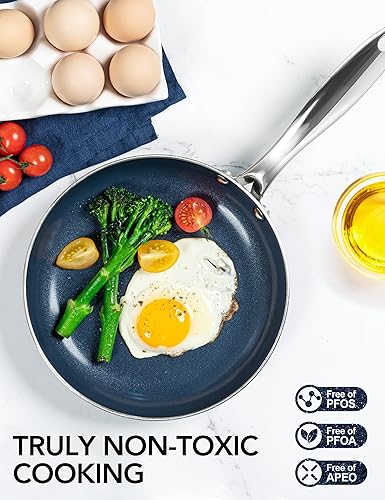 Miniatura 2 de MICHELANGELO Sartén de 12 pulgadas con tapa, sartén azul con revestimiento antiadherente con infusión de diamante, sartenes antiadherentes, sartén