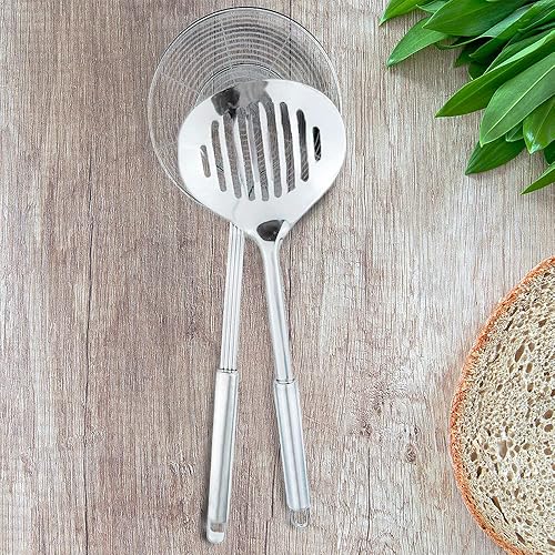 Miniatura 5 de TENTA Kitchen Utensilios de cocina de acero inoxidable, espátula ranurada para pescado, cuchara, colador, filtro de agua, cucharón, cucharón,