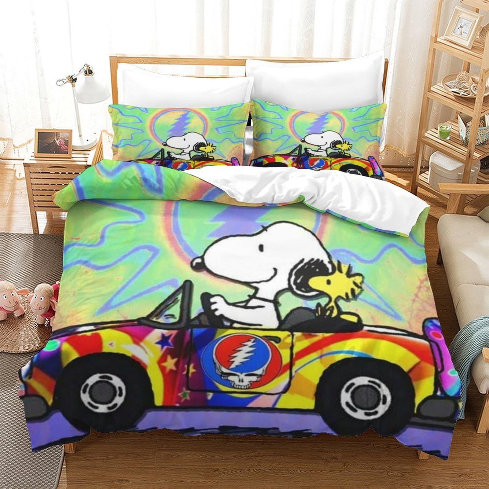 QDZHCPMYK Snoopy Duvet Cover Set 3 PCS Hotel Quality Quilt Cover Bedding Sets Bed Covers with Pillowcases with Zipper Closure Ultra Soft Hypoallergenic Microfiber King（220x240cm）