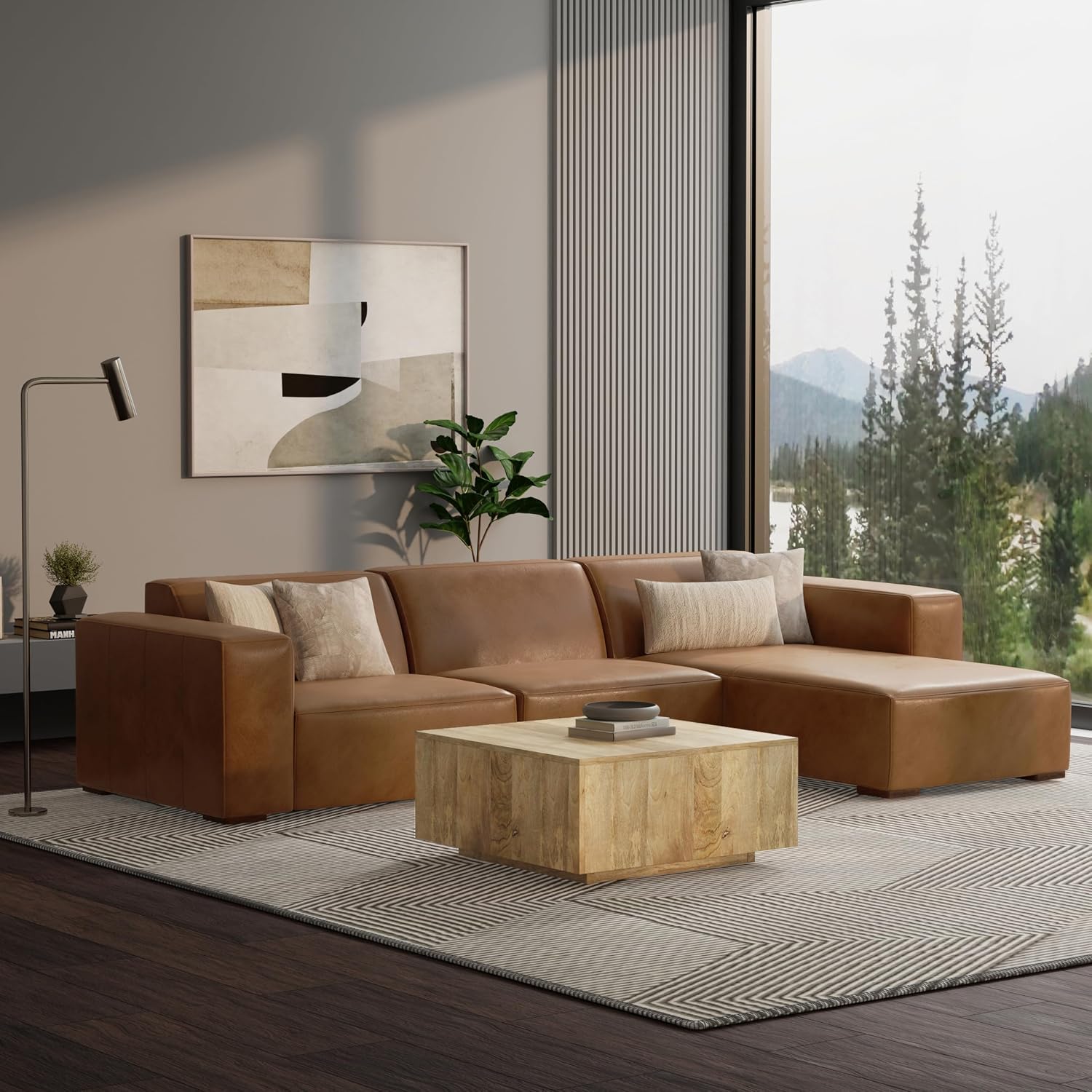 SIMPLIHOME Rex Right Chaise Sofa Module in Full-Grain Genuine Leather, Caramel Brown, 44-inches W x 69.5-inches D, Handcrafted Modern-Style Right-Arm Chaise Lounge Chair for Living Room