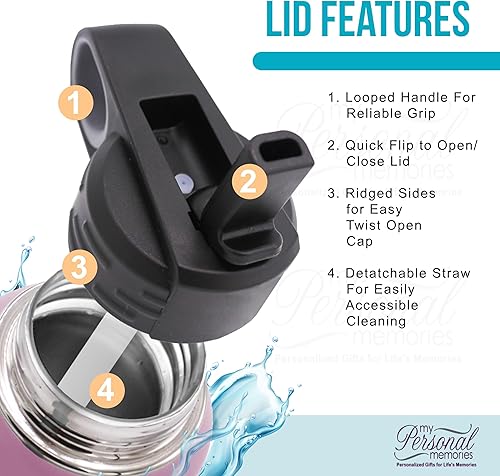 Miniatura 5 de My Personal Memories, Botella de agua personalizada de 12 onzas para niños con pajilla, vaso aislado de doble pared para niños, niñas, escuela y
