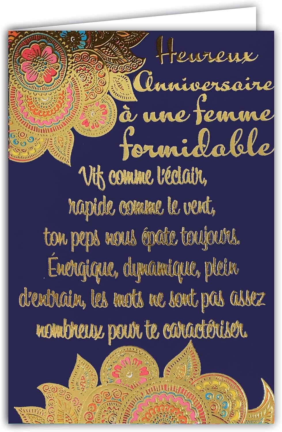 69-3033 Women's Birthday Card with Large Text Gold-Plated Words That Shine; Comes with Matching Colour Envelope; Closed Card Size 11.5 x 17 cm; Made in France