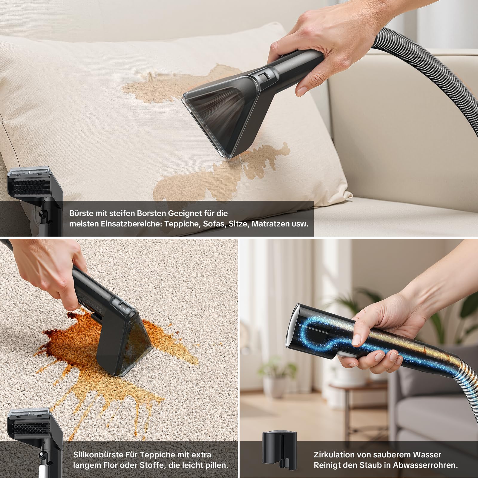 Polsterreiniger Gerät Nasssauger, 18kPa 600W Teppichreiniger Waschsauger Fleckenreiniger mit großem Tank & langem Kabel für Teppich, Sofa, Polster, Treppen, Auto, Vorleger