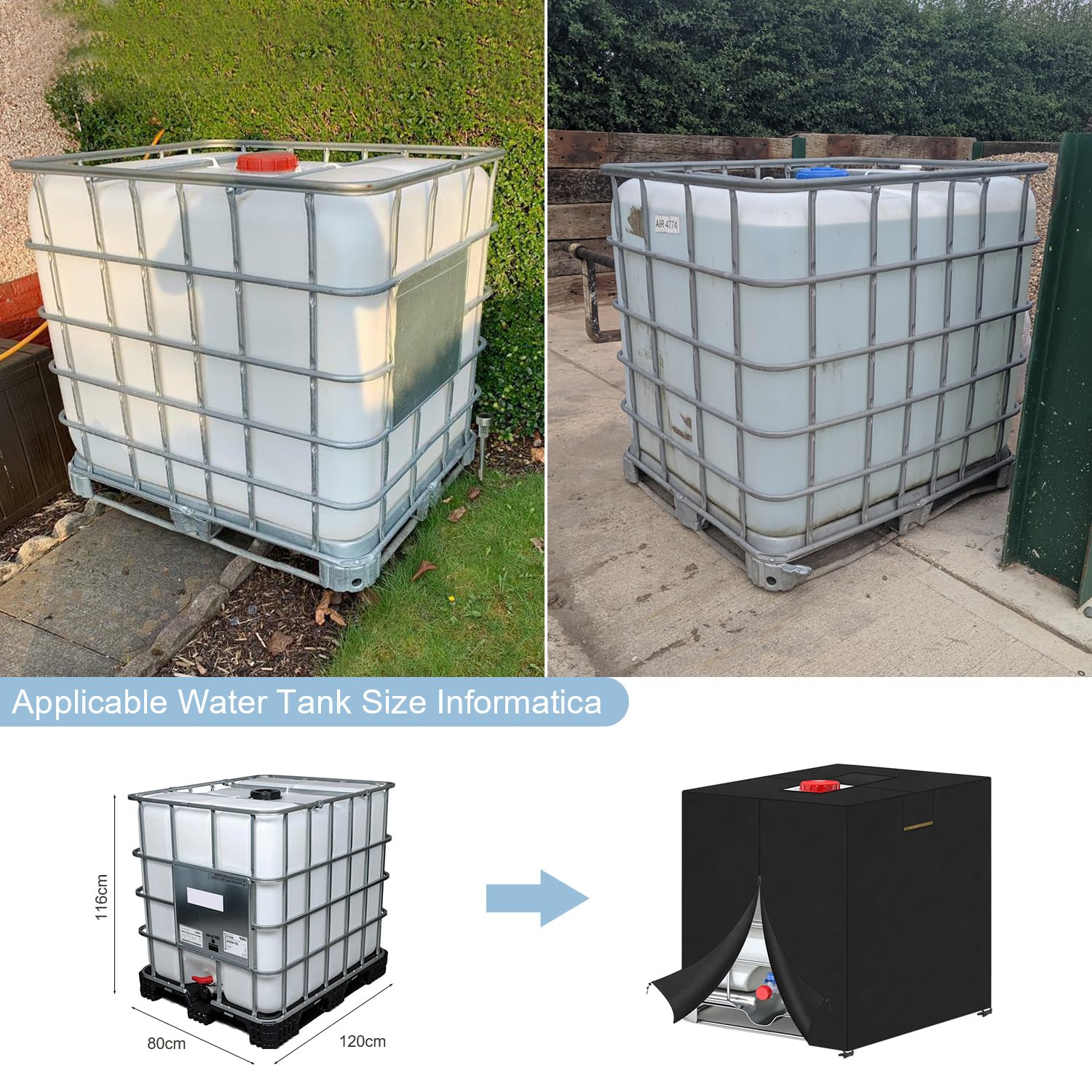 IBC Wassertank Abdeckung - Wasserdicht Mit Reißverschluss Für 300/600 Liter