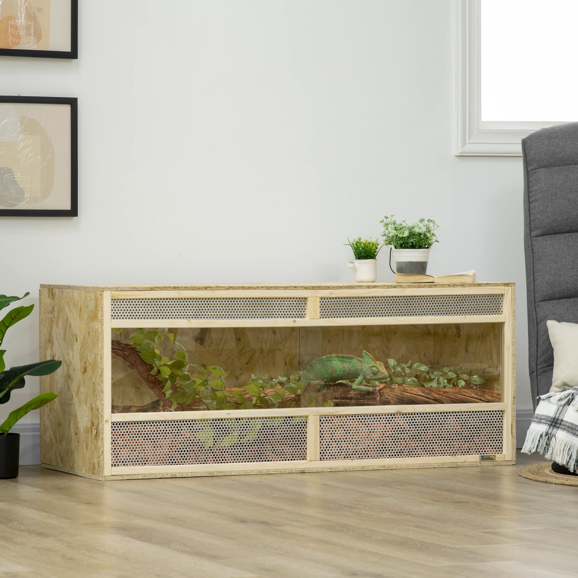 PawHut - Terrario de Madera OSB para Reptiles con Puerta corredera de Cristal, 120 x 50 x 50 cm