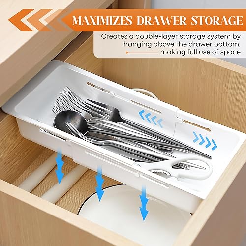 Miniatura 3 de Paquete de 2 cubos organizadores de cajones profundos, bandeja organizadora de cajones deslizantes, bandeja expandible y ajustable para utensilios