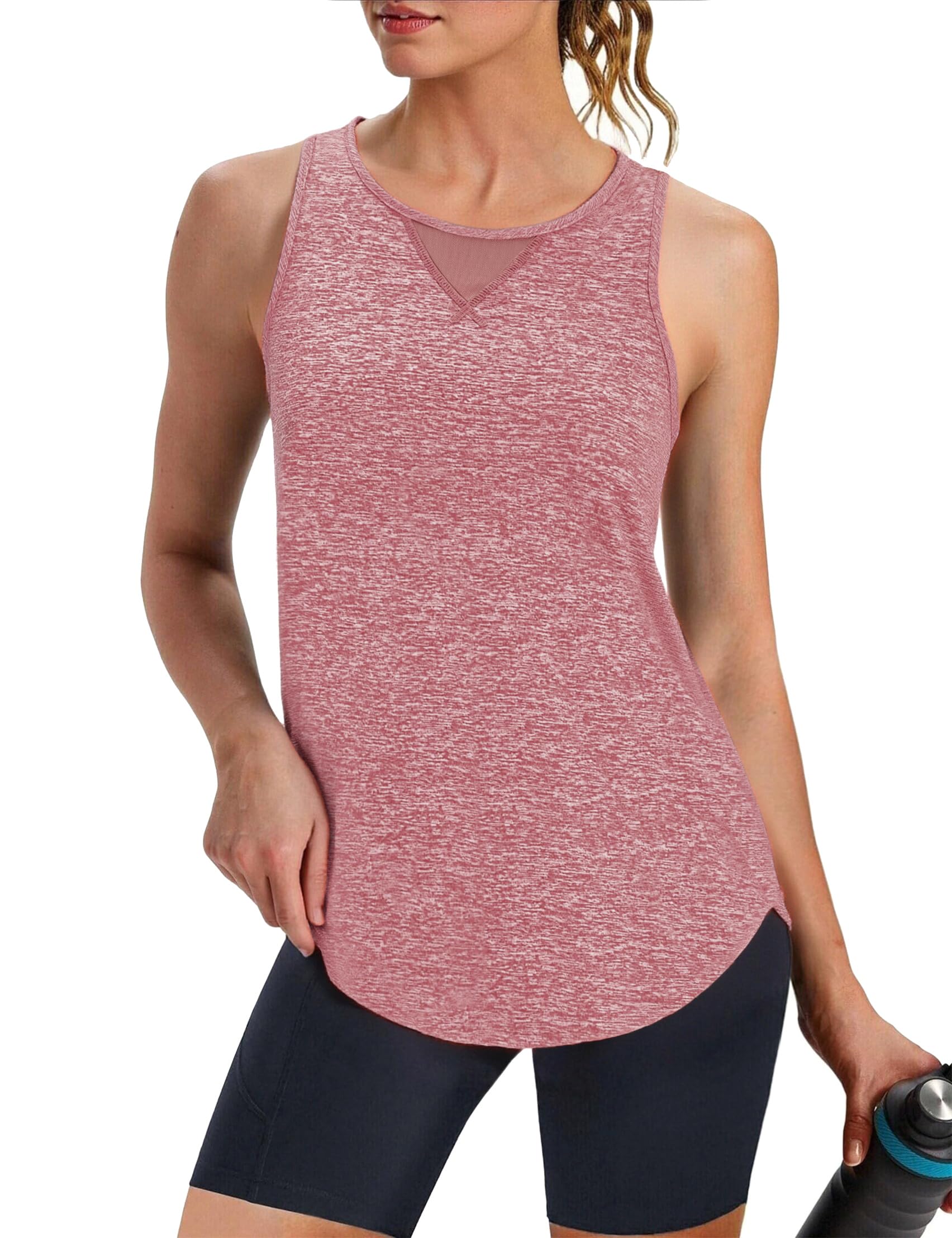 Crewhpo Sport Top Damen Tank Top Sommer Ärmelloses Sportshirt Fitness Oberteil Laufshirt Wandershirt Atmungsaktiv Yoga Shirt mit Netzeinsatz Schnelltrocknend S-XXL