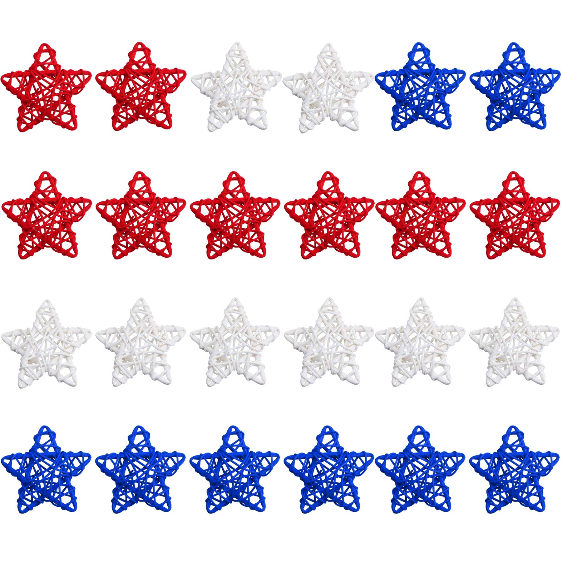 STMK 24 Pcs 4th of July Star Shaped Rattan Balls Decoration, 2.36 Inch Red White and Blue Star Shaped Wicker Balls for 4th of July Home Decor DIY Vase Bowl Filler Ornament Wedding Table Decoration