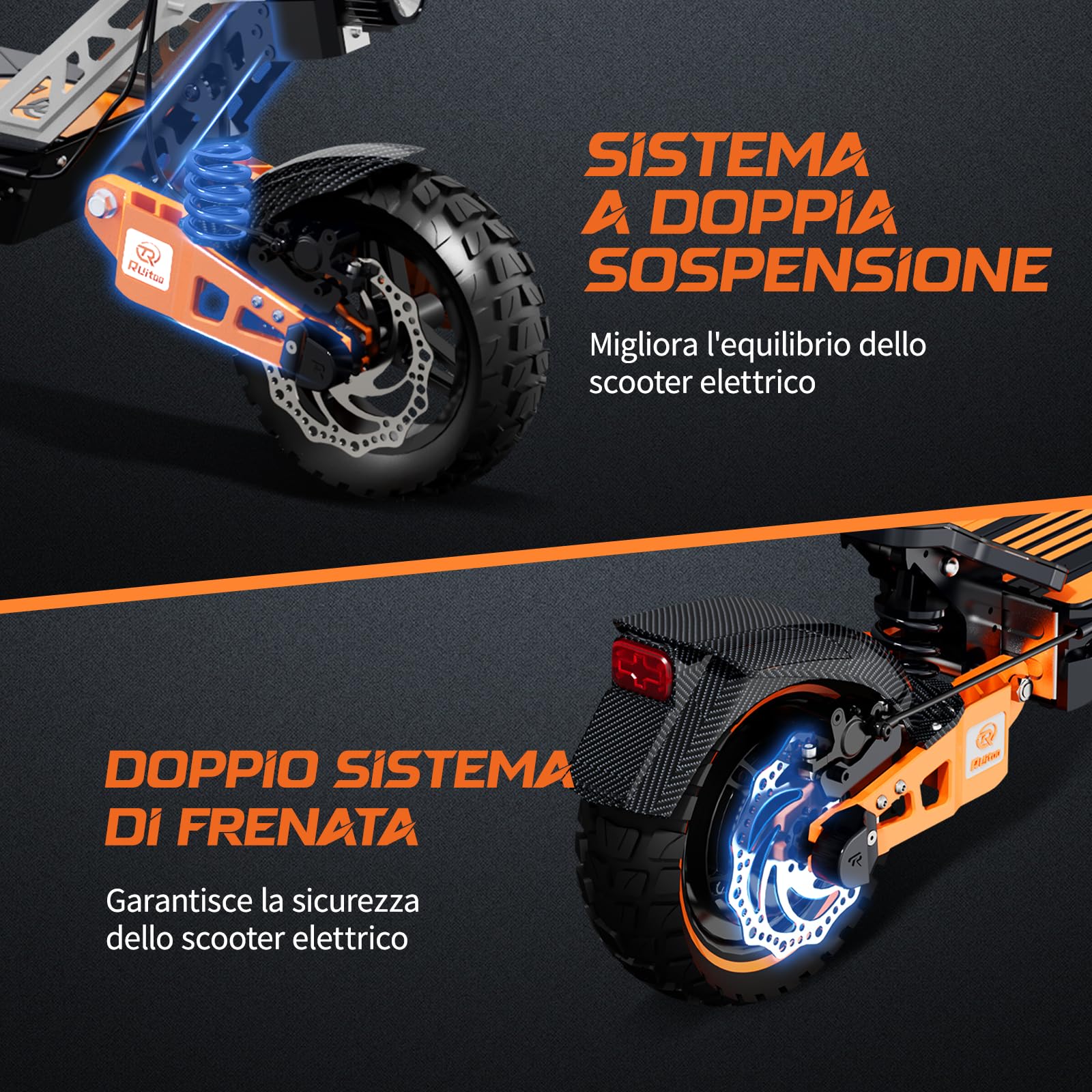 T2 Max Monopattino Elettrico, Autonomia 55km, Ammortizzatore Idraulico Ant., Freno a Disco, Luci LED Full, 3 Velocità, Ruote 10", 120KG, Batteria 48V 15,6Ah