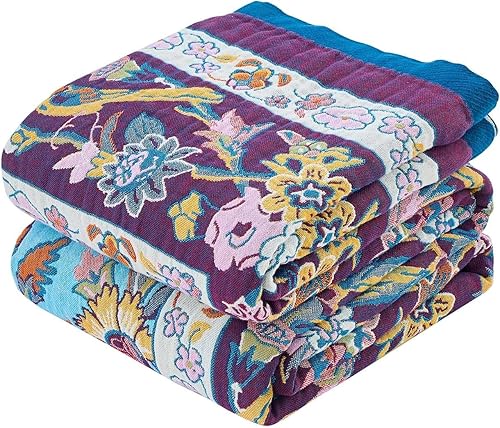 Miniatura 14 de Manta reversible de 100% algodón, ultrasuave, rústica, bohemia, con diseño floral, pájaros y mariposas, decoración con estilo de granja, para todas