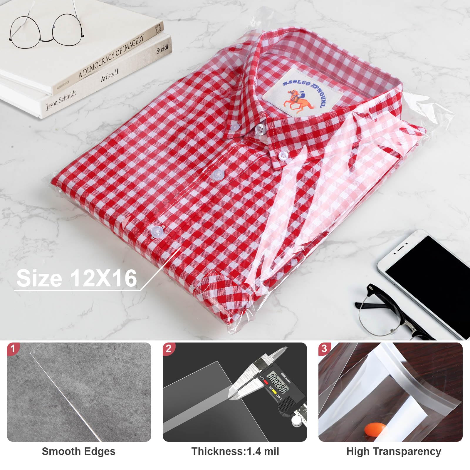 MORIDA Bolsas de celofán transparente autoadhesivas de 12 x 16 pulgadas, 50 bolsas de galletas, bolsas de caramelos, bolsas de golosinas resellables, bolsas de plástico autosellables para regalos,